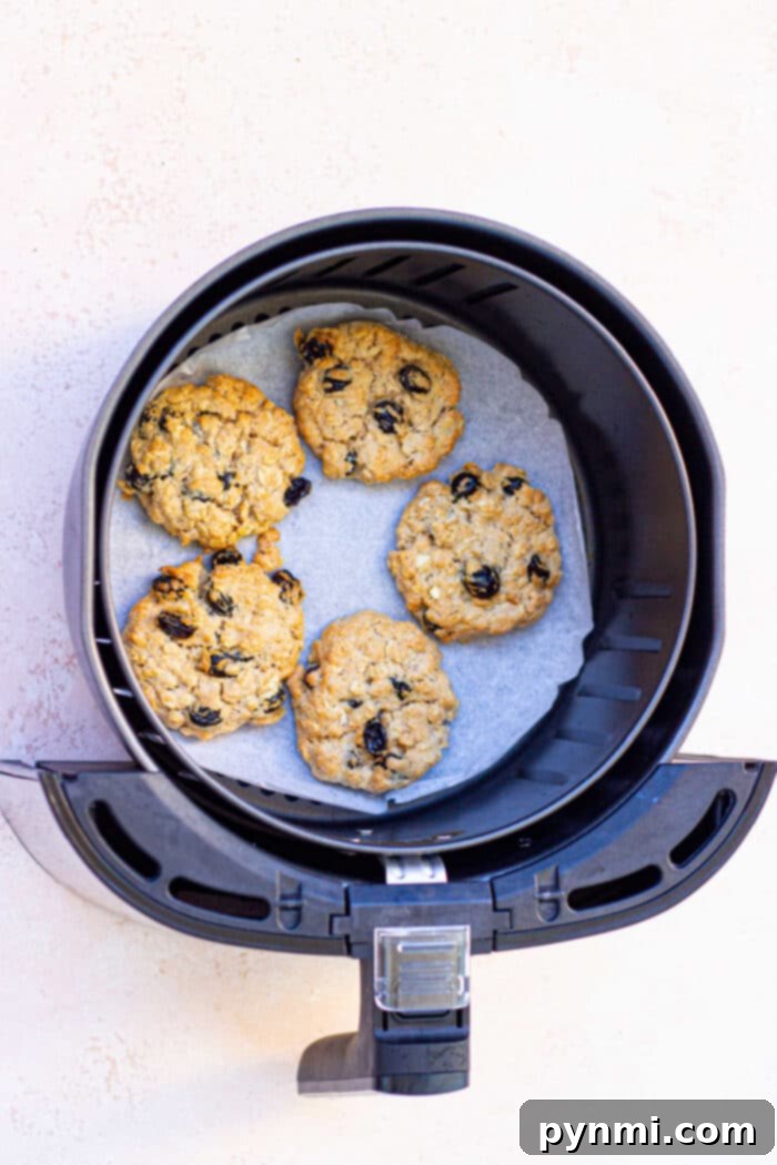 A plate of small batch oatmeal cookies baked in an air fryer, perfect for a quick snack.