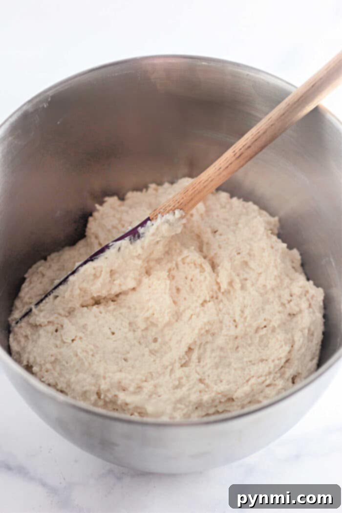Easiest Biscuit Recipe with simple ingredients being mixed in a bowl.