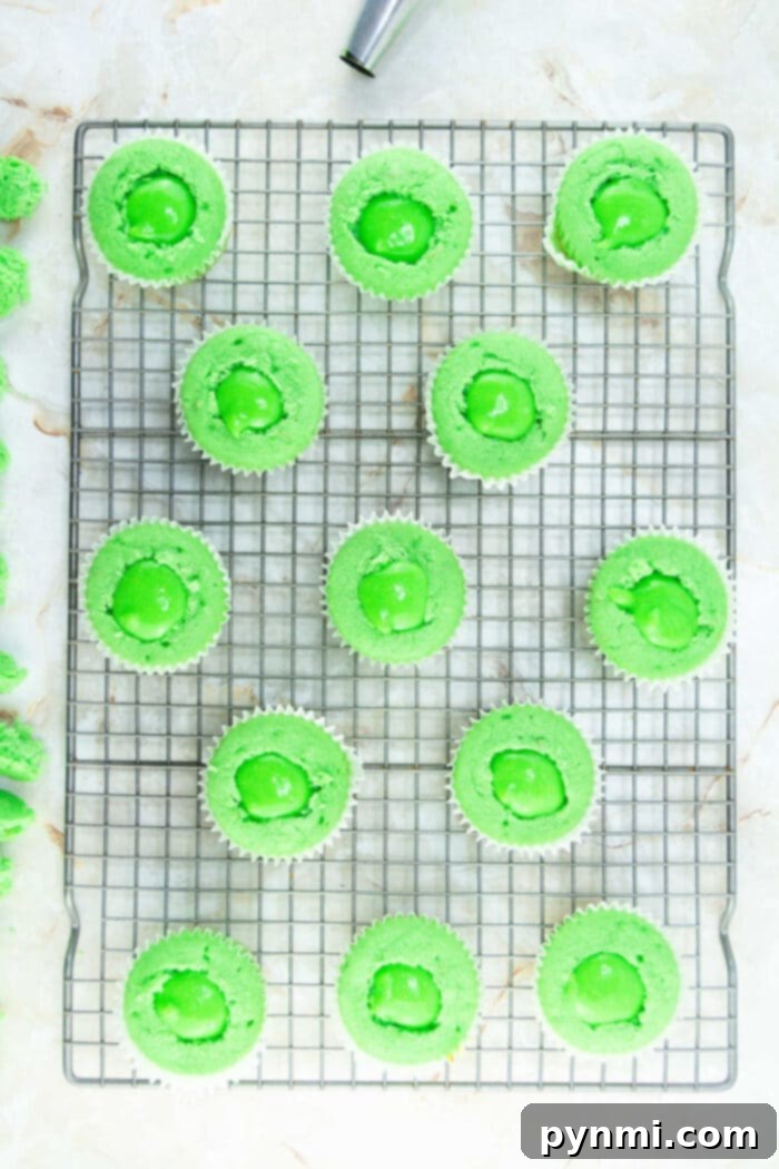 Velvet Curd Cupcakes 6 Delicious green 'slime' cupcakes, filled with tangy lime curd and topped with a generous swirl of green frosting.
