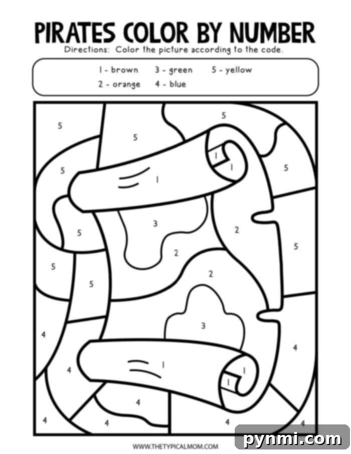 Swashbuckling Pirate Coloring Fun 6 Detailed pirate map coloring page with a compass and 'X' marks the spot