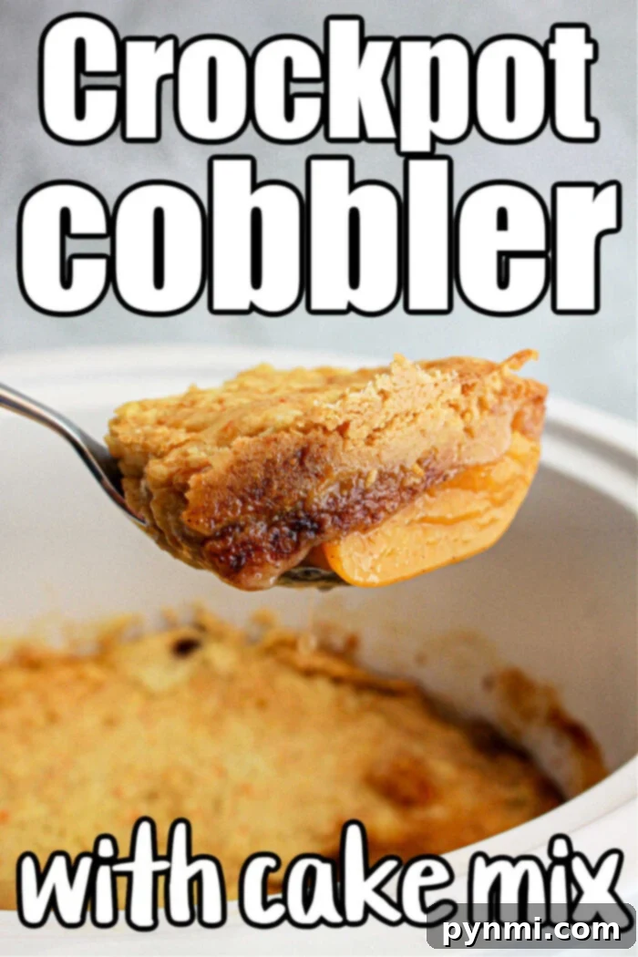 crockpot cobbler with a scoop taken out