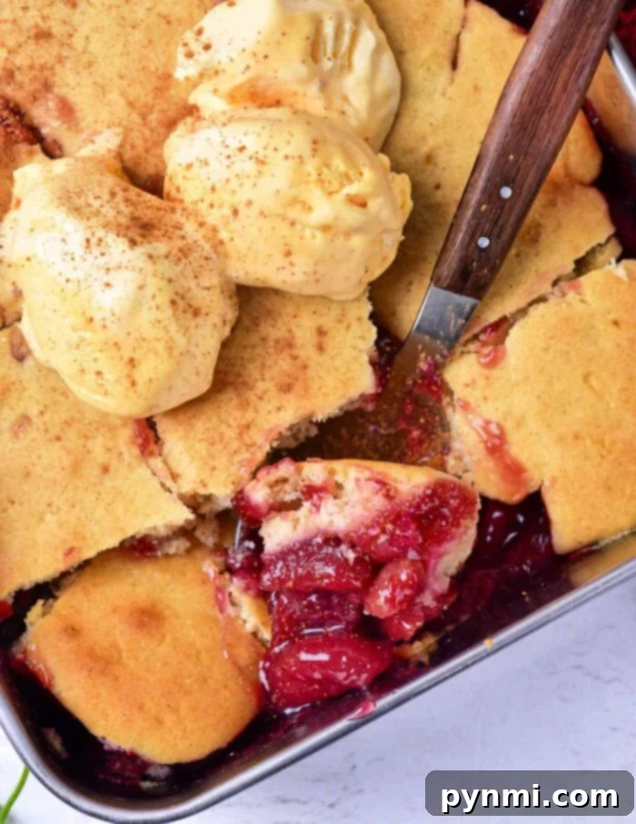 Simple Homemade Cherry Cobbler 2 Easy Cherry Cobbler with a golden-brown biscuit topping and rich cherry filling