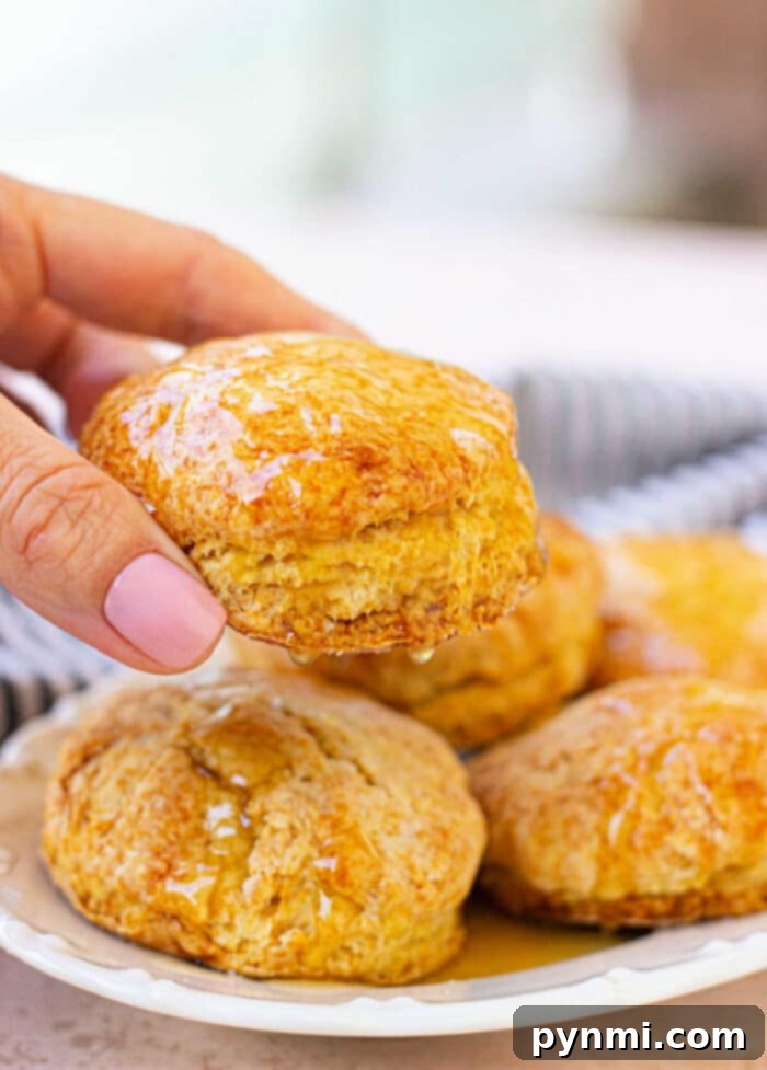 Honeyed Biscuits 2 Honey Biscuits, freshly baked and drizzled with a sweet glaze.