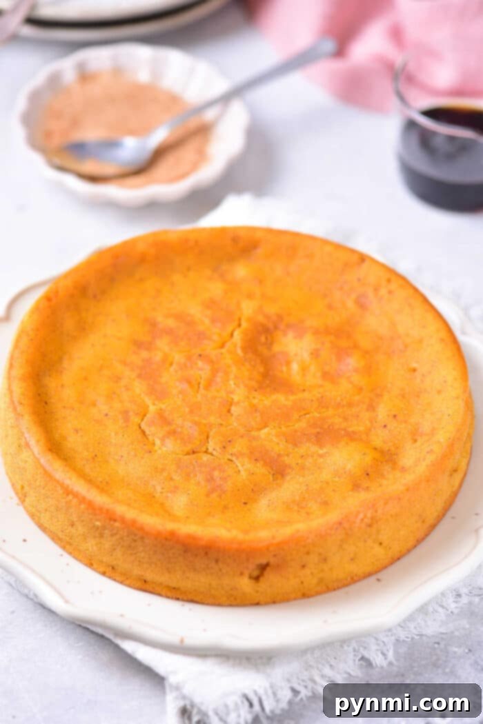 Impossible Pumpkin Pie without Bisquick, showing the smooth, creamy texture of the pie filling.