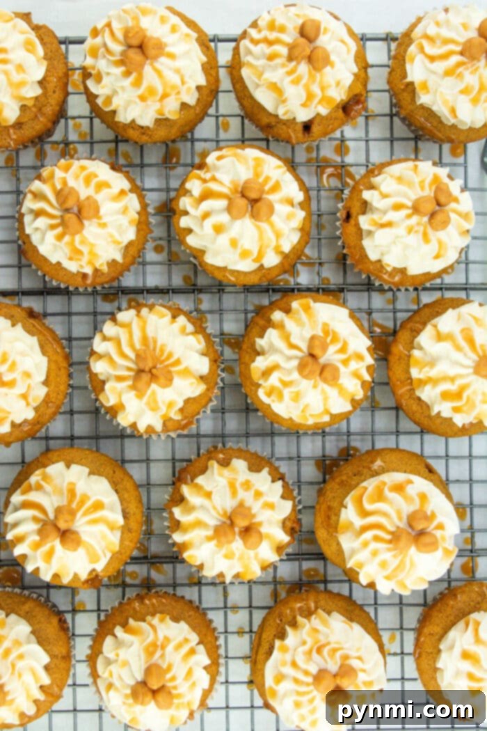 A close-up shot of pumpkin spice cupcakes, showcasing their rich color and inviting texture