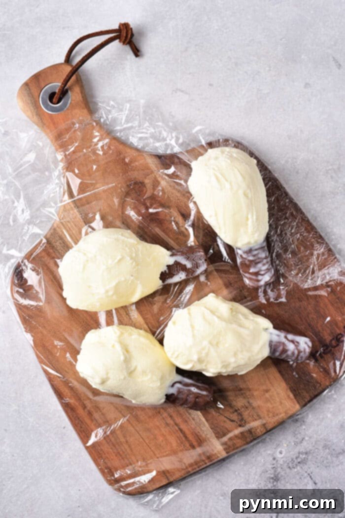 Detailed process of how to make Fried Chicken Ice Cream, showing the coating step
