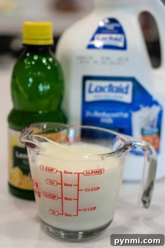Lemon Buttermilk Hack 4 Making Buttermilk with Lemon Juice, showing the curdling process