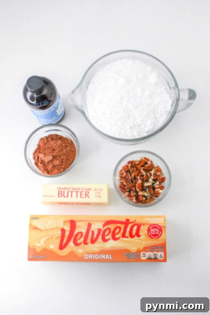 Surprisingly Velvety Fudge 3 Rich Velveeta fudge mixture in a bowl, showcasing the unsweetened cocoa powder being incorporated.