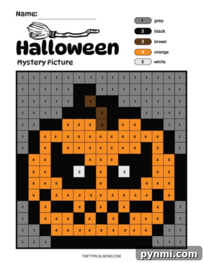 Halloween Color by Number, Mystery Picture, Pixel Art Designs