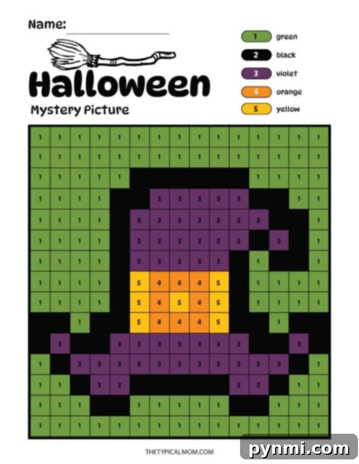 Halloween Color by Number Printable Finished Example