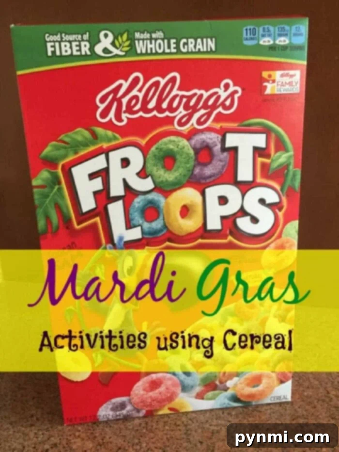 Mardi Gras crafts for kids that are easy and inexpensive to do using cereal! I also have a great dessert, King cupcakes, you can make with your kids. Mardi Gras Crafts for Kids - a colorful cereal mask craft
