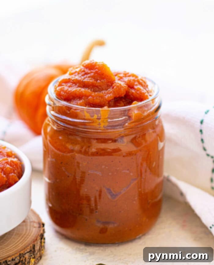 Homemade Pumpkin Jam without Pectin, a vibrant orange spread ready for Fall desserts.