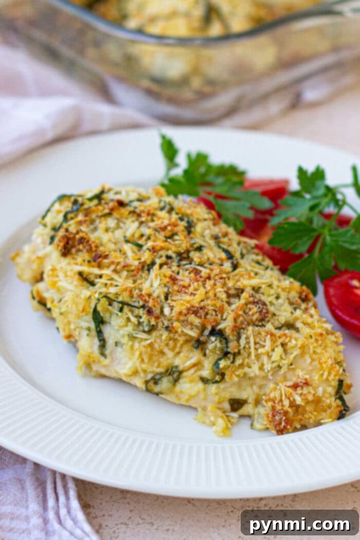 Aromatic Herb-Crusted Chicken 7 A plate of Herbed Crusted Chicken with fresh herbs as garnish