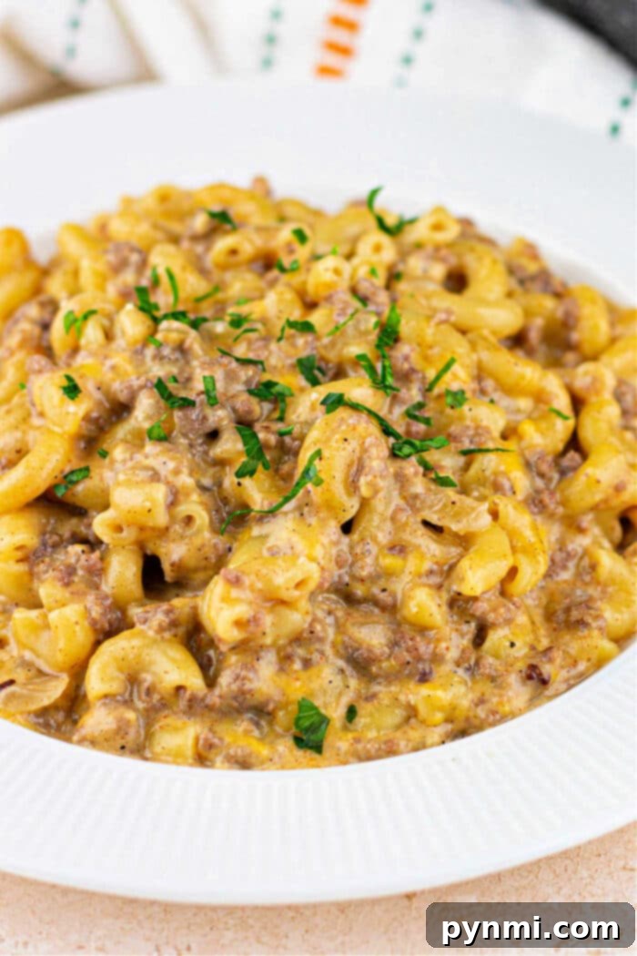 Ultimate Cheesy Beef Mac 2 Homemade Skillet Hamburger Mac and Cheese, a hearty and easy one-pot meal