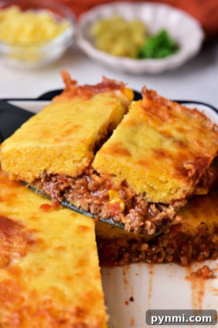 Hearty Mexican Cornbread Bake 2 Ground Beef Casserole, a delicious and easy Mexican-inspired dish.