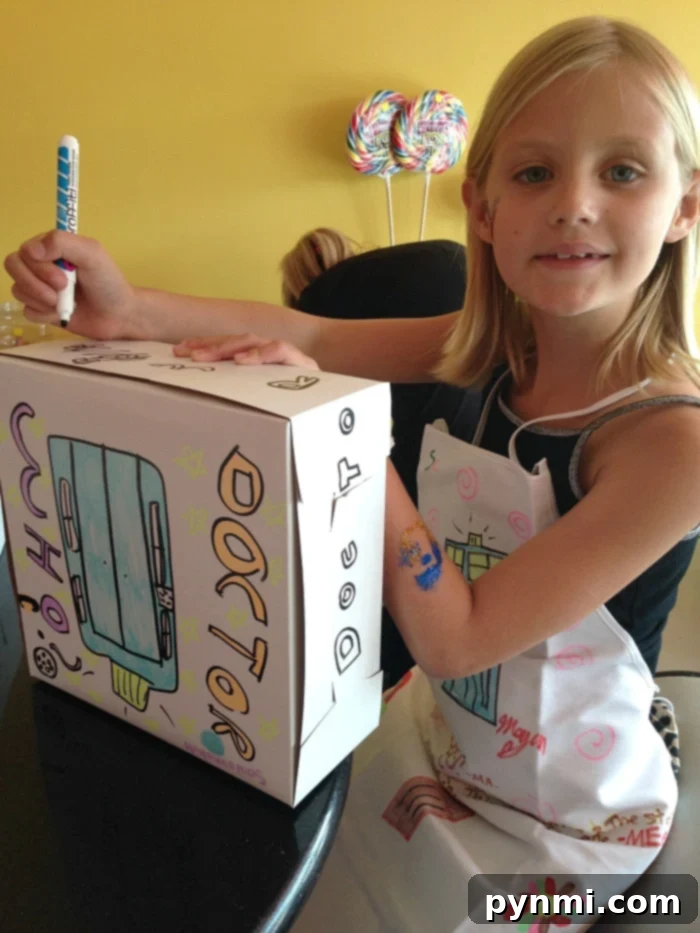 Here are some cheap girl Birthday Party ideas that your kids will love but won't break the bank. Cake decorating parties are fun with many activities for kids that bring out their creativity and leave them with dessert to take home in the end. See how we threw this cupcake party and how much fun they had. #girl #birthdayparty #cake #cupcake #cheap Children happily decorating white cake boxes with markers at a party, alongside a banner titled 'Cheap Girl Birthday Party Ideas'.