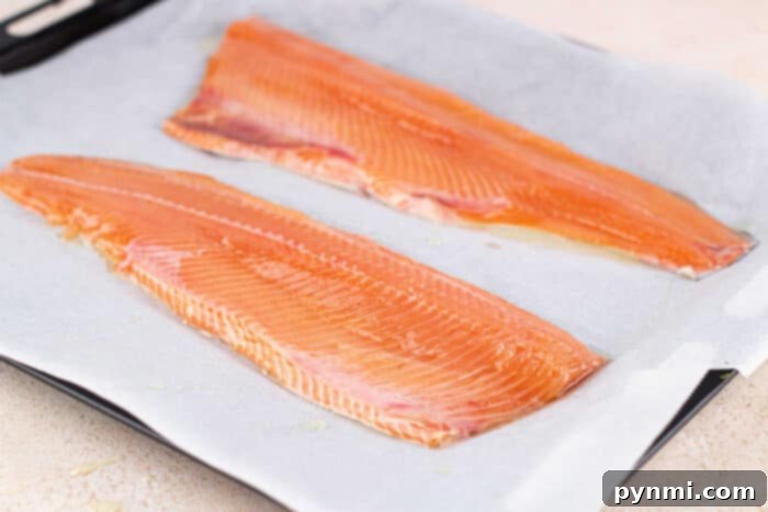 Step-by-step image showing how to prepare trout for baking
