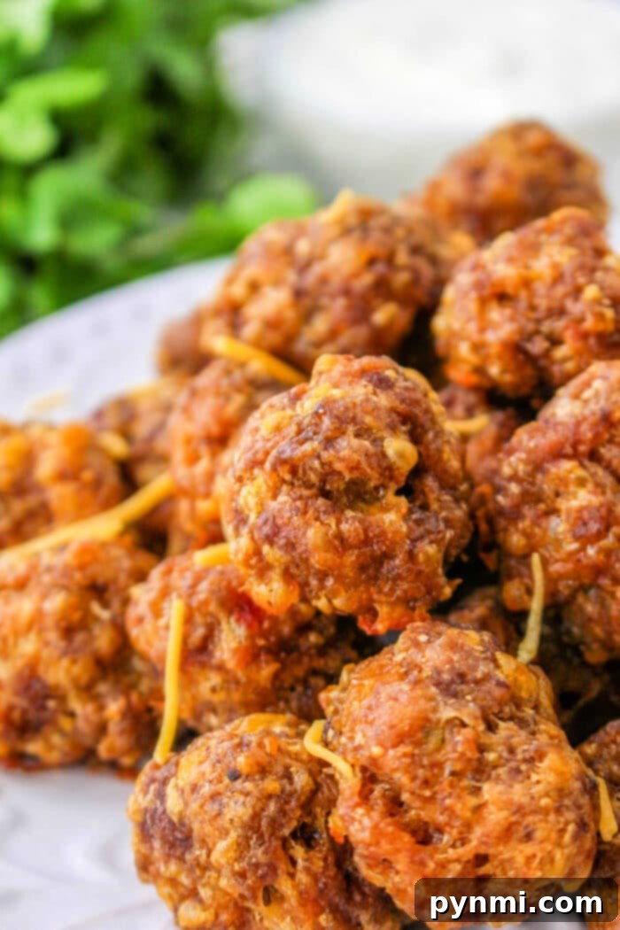 Taco Poppers 2 Golden brown Bisquick taco balls on a serving platter with dipping sauces.