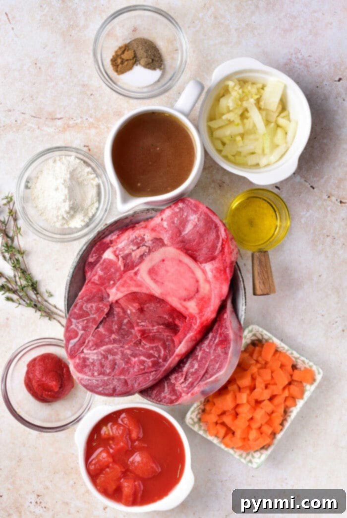 How to cook beef shank with bone on the stove top in a rich tomato sauce.