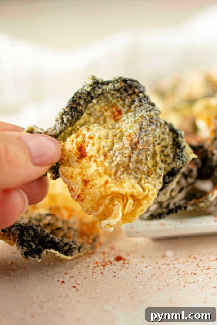 Golden Fish Skin Cracklings 2 Crispy Fish Skin Chips piled high, ready to be enjoyed as a healthy snack.