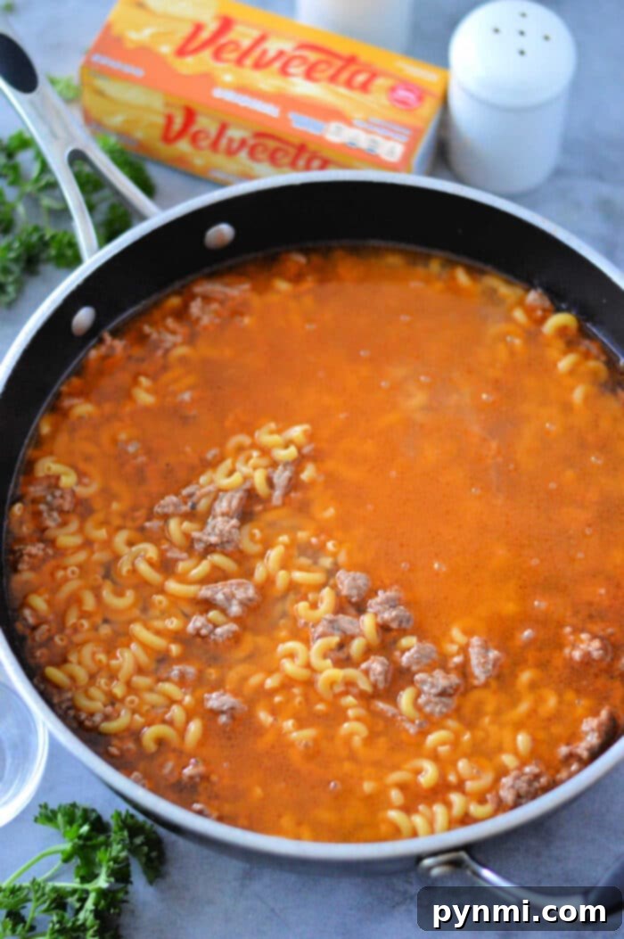 Creamy Velveeta Beef and Pasta Skillet 3 Cheesy Hamburger Helper with ground beef and elbow macaroni