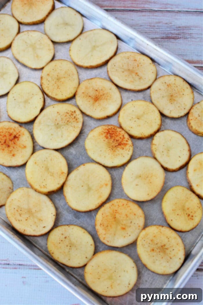 Golden Roasted Potato Slices 9 Potato Slices in Oven
