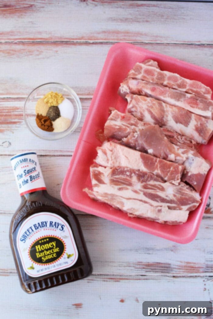 Tender Oven BBQ Riblets 3 Detailed view of how to cook riblets, showing them perfectly seasoned and ready for the oven.