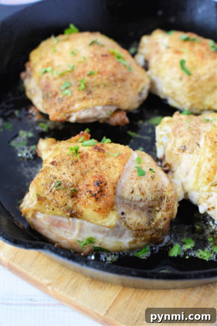 Crispy Skinned, Juicy Bone-In Chicken Thighs 2 How Long to Bake Chicken Thighs at 425 for perfectly crispy skin and juicy meat.
