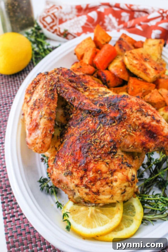Perfect Half Chicken: Roasting Time at 400F 2 Roasted Half Chicken with vibrant vegetables on a baking sheet, ready to serve.