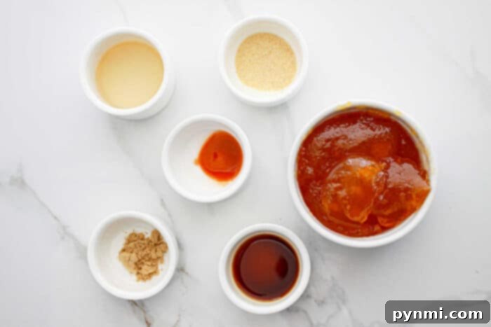 Essential ingredients for crafting delicious homemade egg roll sauces, neatly arranged.