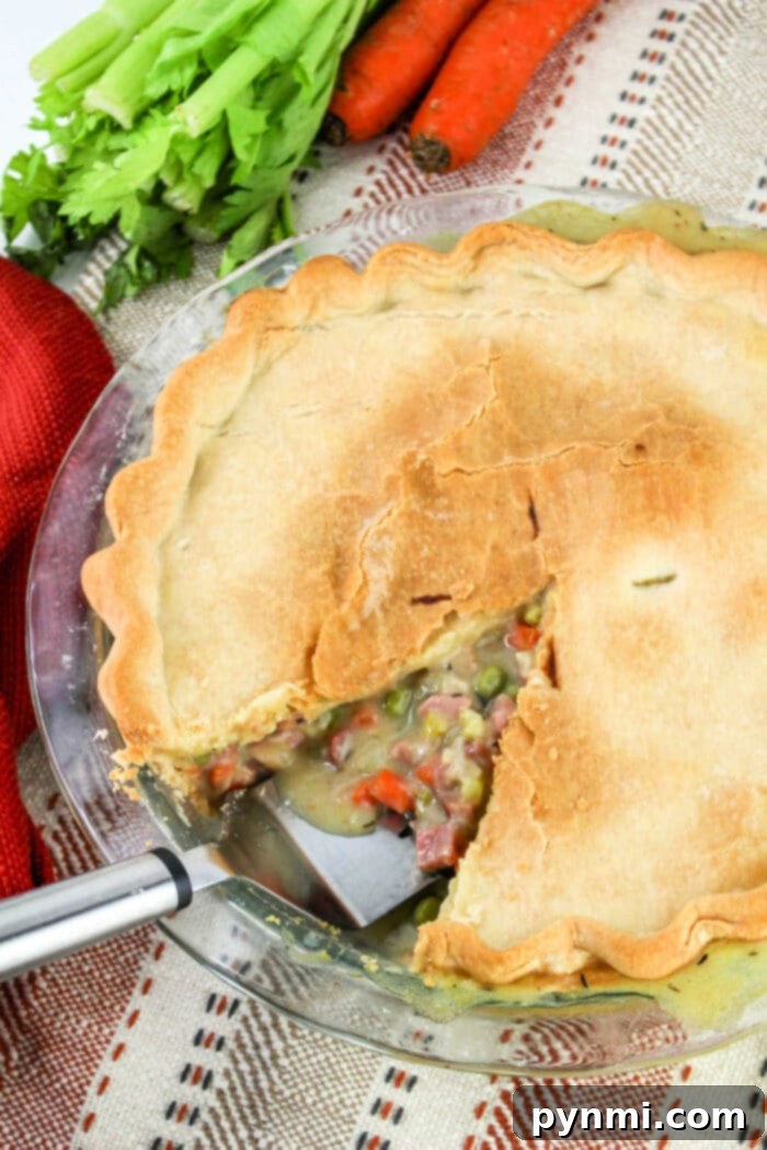 Leftover Ham Pot Pie, freshly baked and golden brown