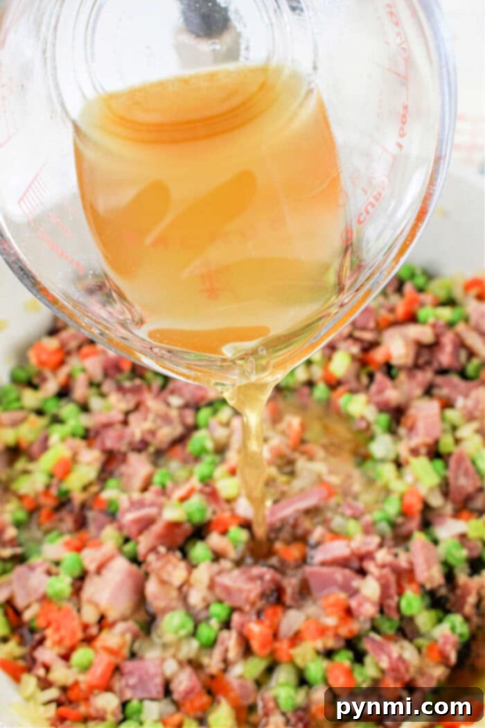 Pot Pie with Leftover Ham, showing a generous filling of ham and vegetables
