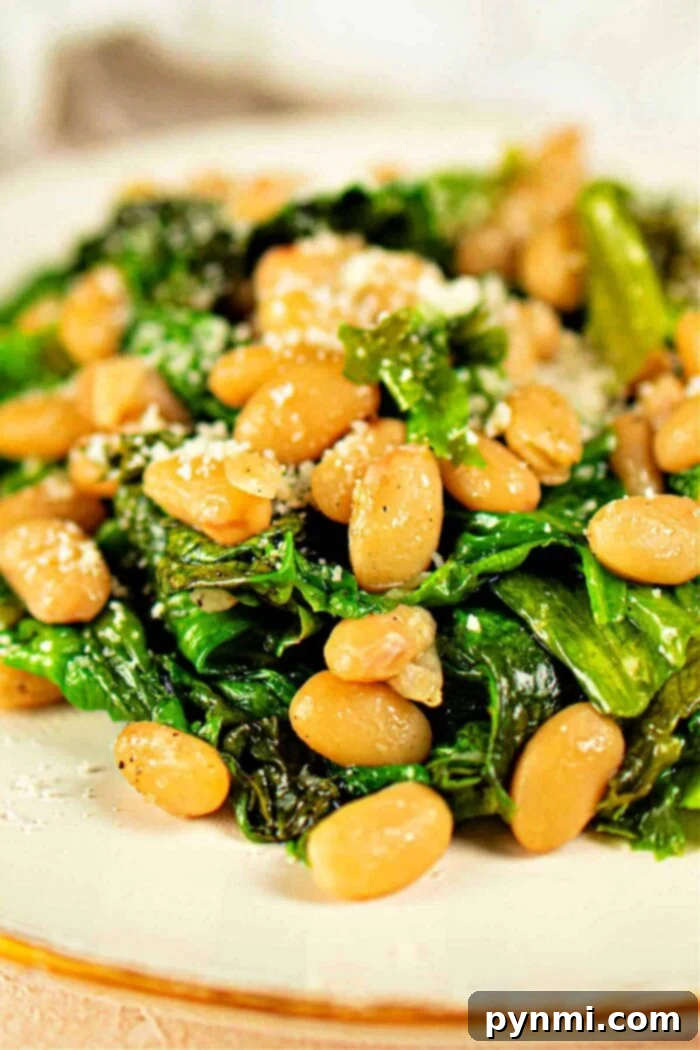 Escarole and Beans cooked in a skillet