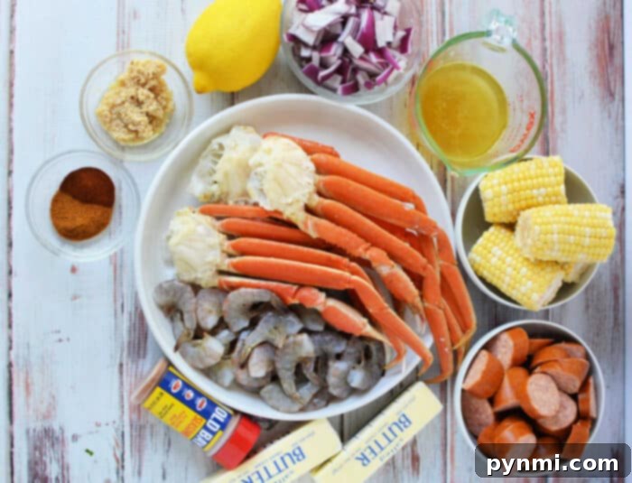 Seafood Packet Perfection 3 easy seafood boil recipe ingredients laid out