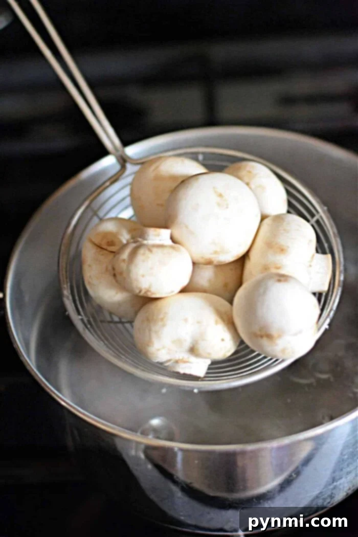 Simmered Fungi 5 boiling mushrooms on stove