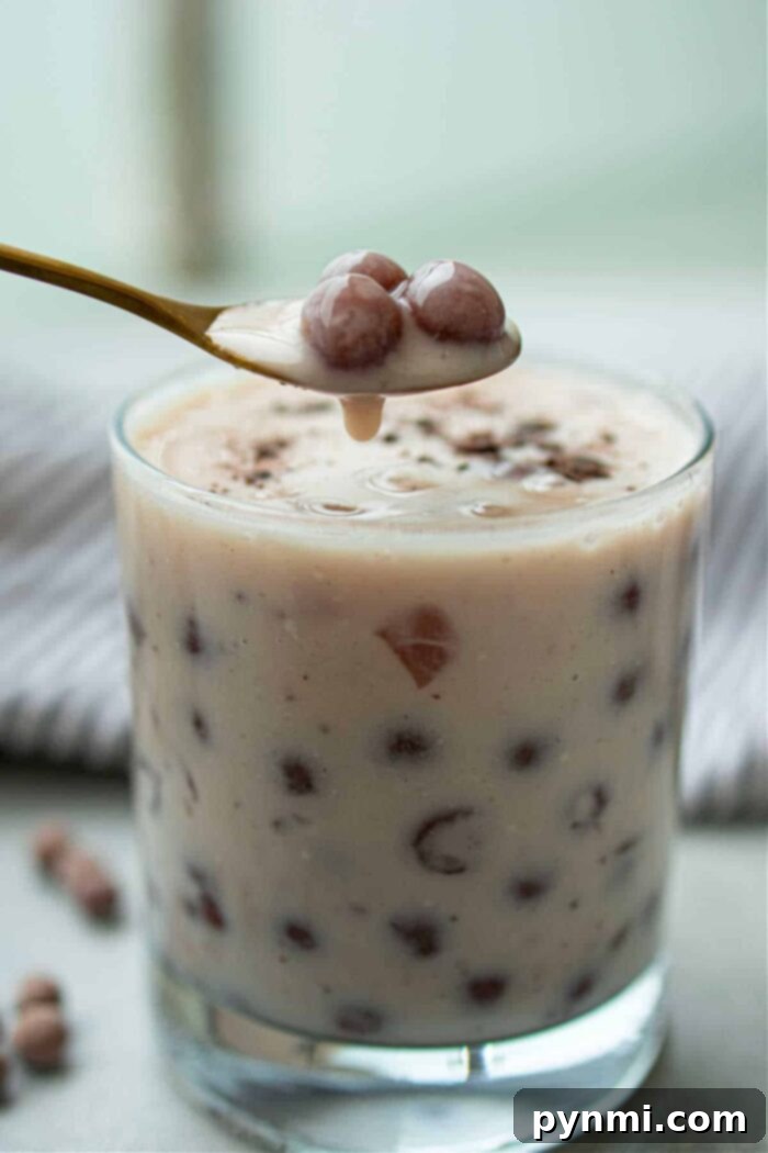 Whip Up Perfect Boba Pearls at Home 2 How to Cook Boba for Bubble Tea: A glass with finished boba pearls ready for bubble tea