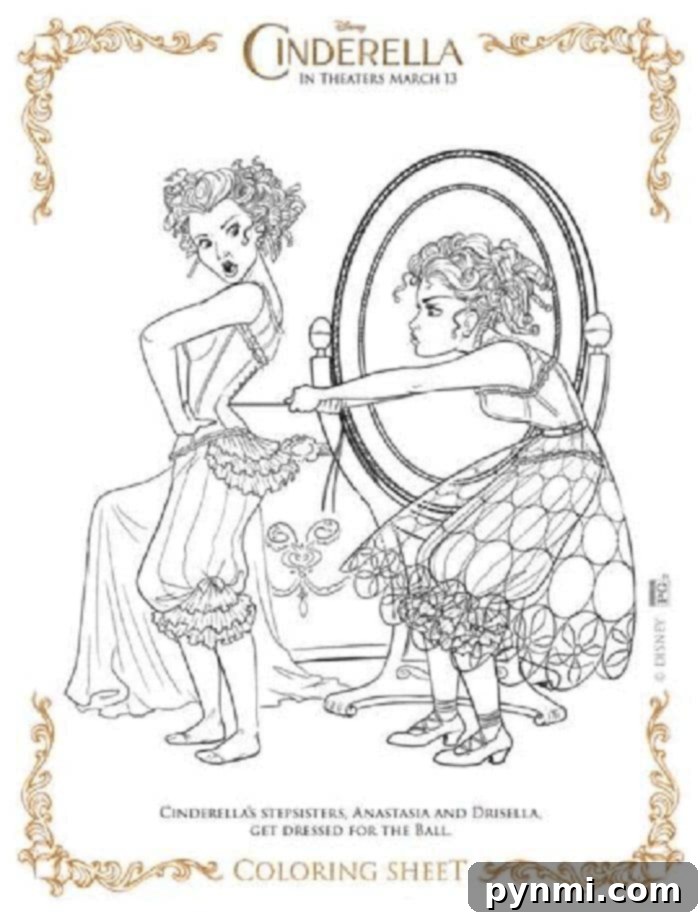 Multiple Cinderella coloring pages laid out, showcasing different characters and scenes