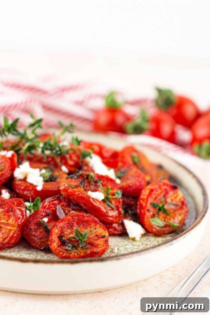 Perfectly Roasted Ninja Foodi Tomatoes 6 A bowl of rich, creamy sun-dried tomato soup, garnished with fresh herbs, made from Ninja Foodi roasted tomatoes.