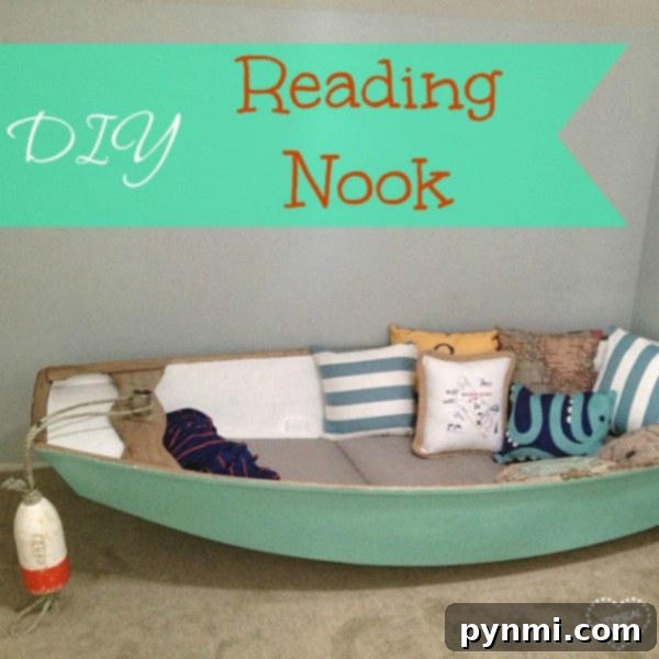 Create a magical do-it-yourself reading nook for your kids that is fun! Use an old boat for a nautical theme or other items to create a fun reading area. DIY reading nook using a repurposed boat