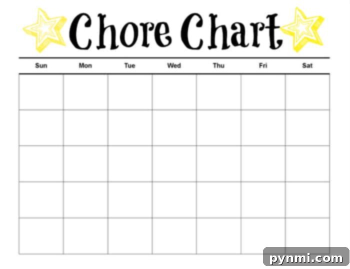 Printable chore chart for kids to track daily tasks and responsibilities