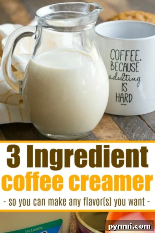 Homemade creamer in a clear glass bottle with a simple label