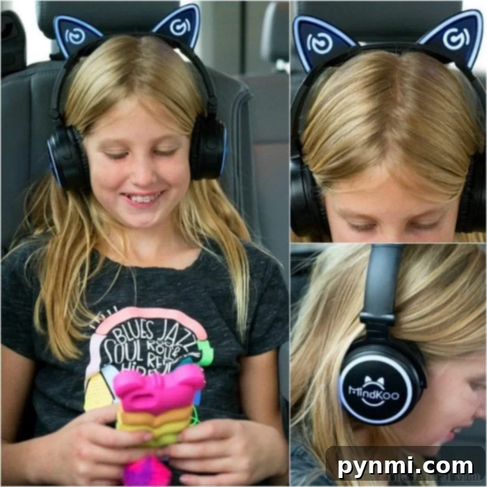 Fun Cat Headphones for Kids: Perfect for Car Trips Cute cat-themed headphones for kids