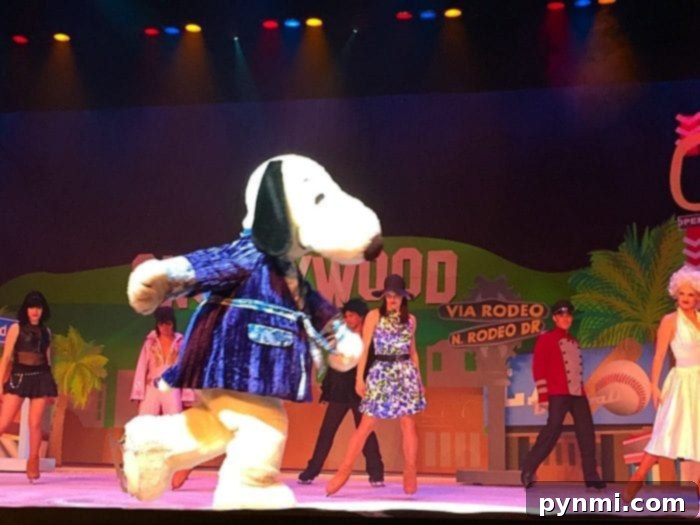 Snoopy and friends performing in an ice show at Knott's Berry Farm