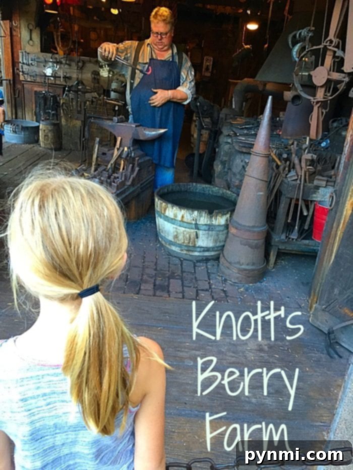 Blacksmith demonstrating his craft in Ghost Town at Knott's Berry Farm