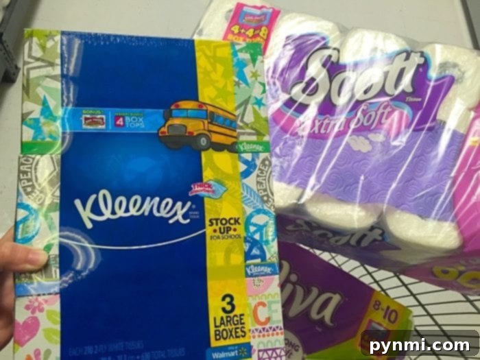 Give Kleenex Boxes a Second Life 3 Box Tops for Education program logo displayed on a school supply bundle, indicating community support.