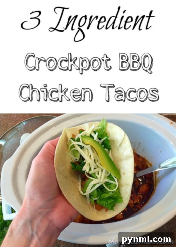 EASY crockpot bbq chicken recipe that uses just 3 ingredients. Great for a party, for soft tacos and cooks by itself all day in your slow cooker. #barbecue #crockpotrecipes #chicken #crockpot #slowcooker Easy crockpot chicken recipe featuring shredded BBQ chicken
