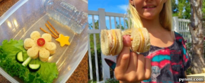 A selection of colorful and creative school lunch ideas, artfully arranged to inspire healthy and fun eating habits for children, emphasizing thoughtful preparation.