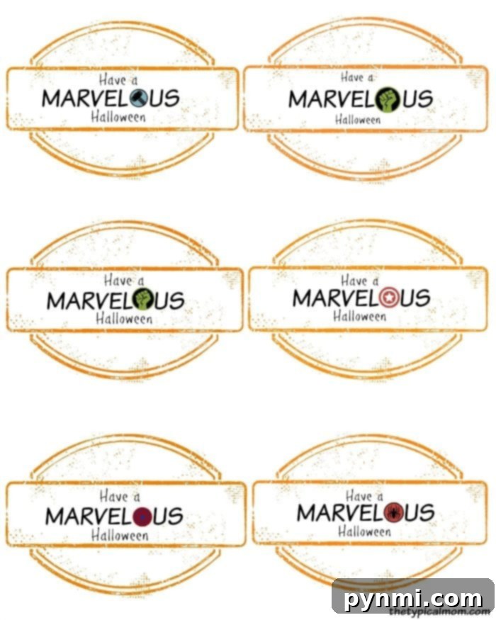 Printable Superhero Halloween granola bar wrappers to make a fun Marvel treat to give away in the classroom or at the door. Printable Marvel Halloween Wrappers featuring iconic superhero symbols. These wrappers are designed to fit standard granola bars, making them an easy and exciting non-candy Halloween treat for kids.