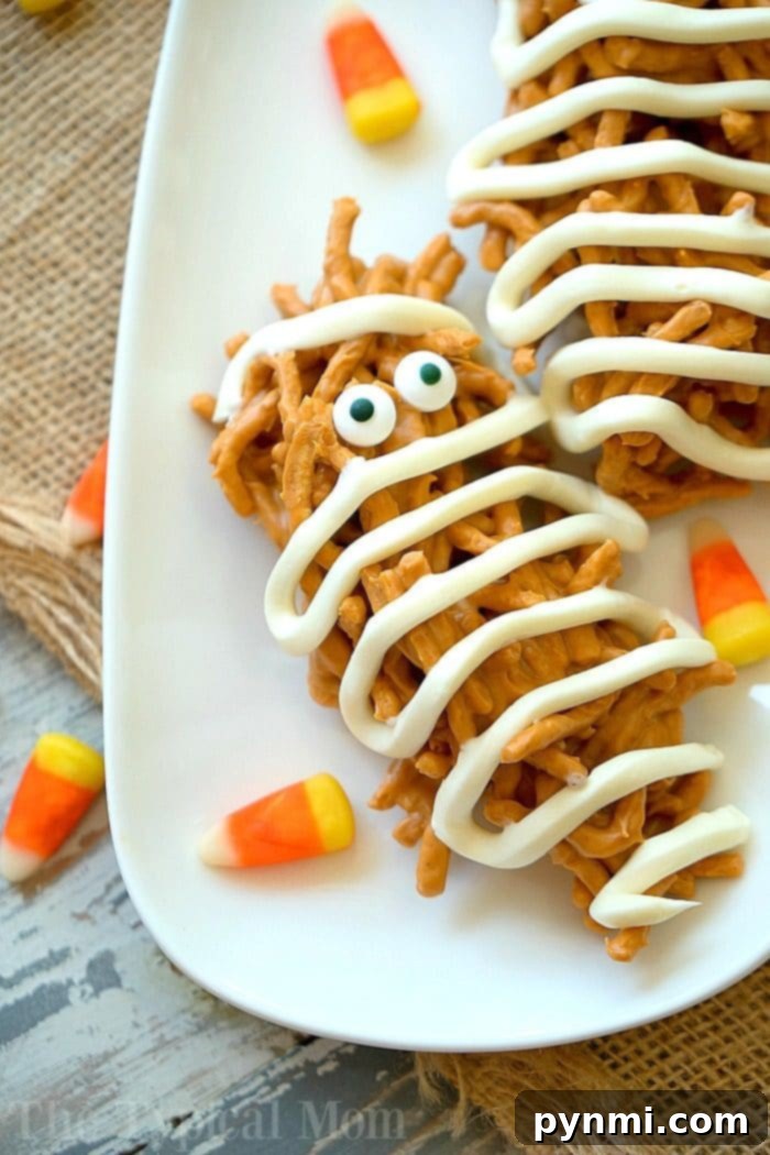 Spooky Snacks for Little Monsters 2 Mummy Haystacks, a fun and easy Halloween no-bake dessert.