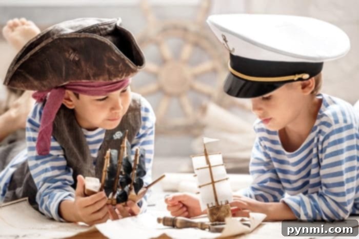 Epic Printable Treasure Hunt 3 Kids engaging in imaginative play, ready to celebrate Talk Like a Pirate Day.